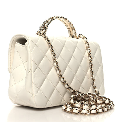 Chanel Lambskin Quilted Mini Crystal Top Handle Rectangular Flap White 3 of 11