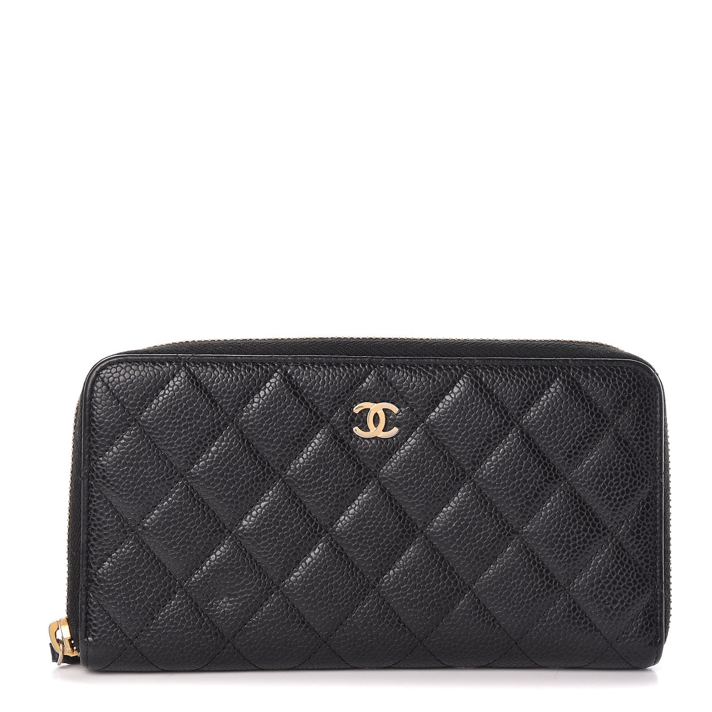 Caviar Quilted Large Gusset Zip Around Wallet Black
