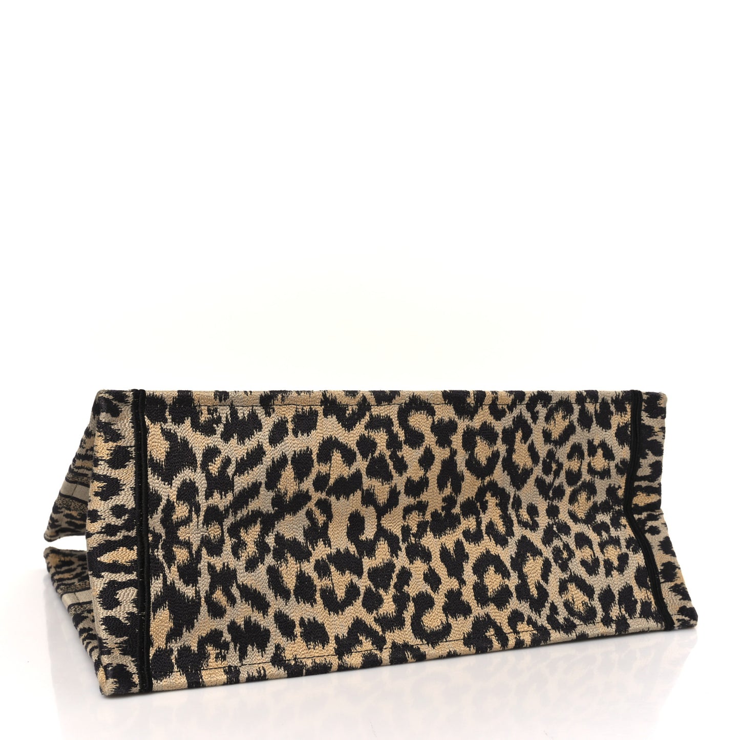 Canvas Mizza Embroidered Large Leopard Book Tote Beige
