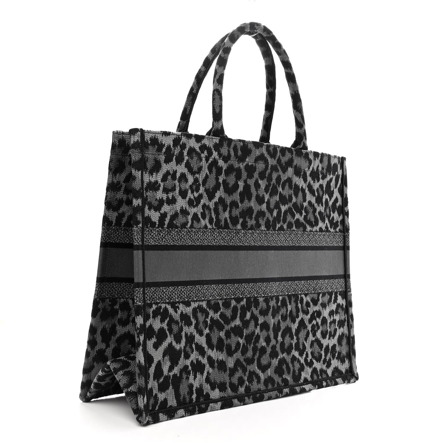 Christian Dior Canvas Mizza Embroidered Large Leopard Book Tote Grey 3 of 9
