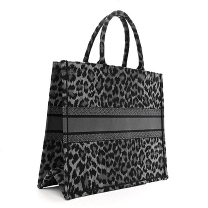 Christian Dior Canvas Mizza Embroidered Large Leopard Book Tote Grey 3 of 9
