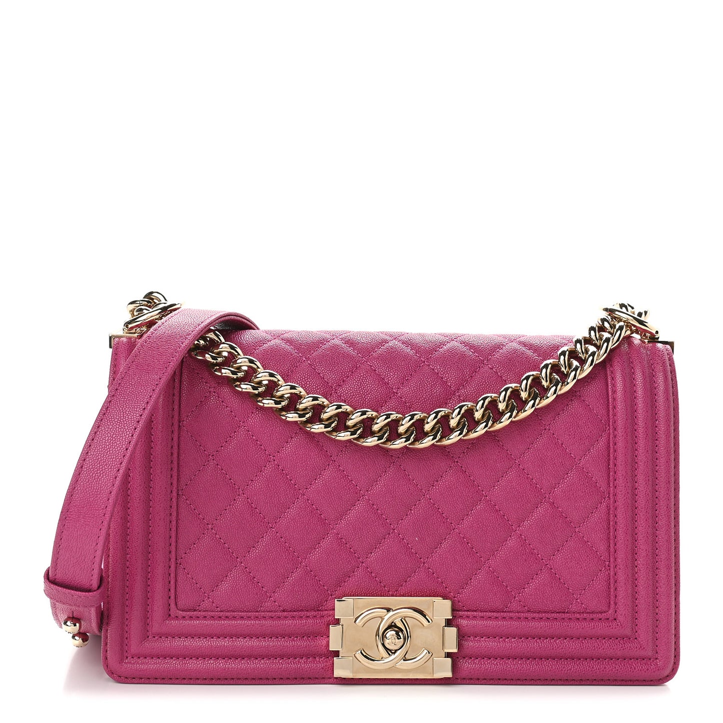 Caviar Quilted Medium Boy Flap Fuchsia