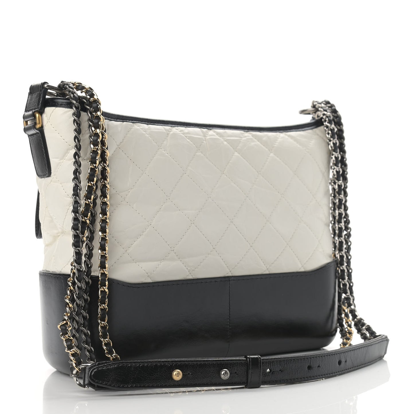 Aged Calfskin Quilted Medium Gabrielle Hobo Black White