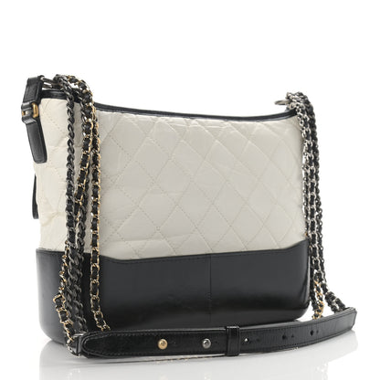 Chanel Aged Calfskin Quilted Medium Gabrielle Hobo Black White 3 of 10