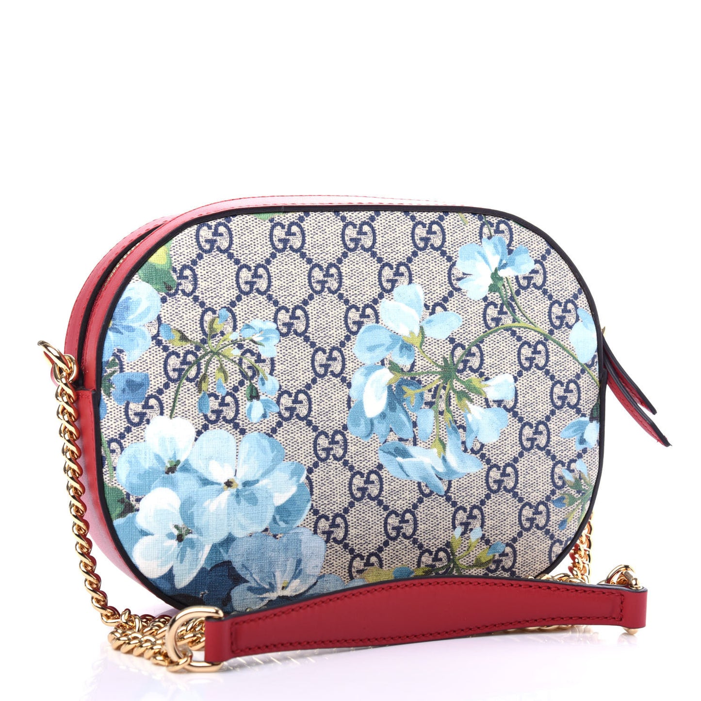 GG Supreme Monogram Blooms Mini Chain Shoulder Bag Beige Blue Navy Hibiscus Red