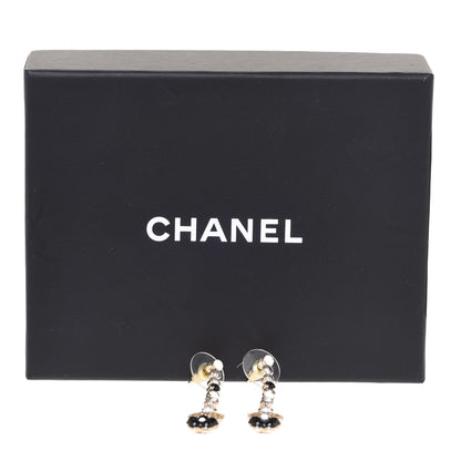 Chanel Crystal Enamel Flower CC Drop Earrings Gold White Black 5 of 5