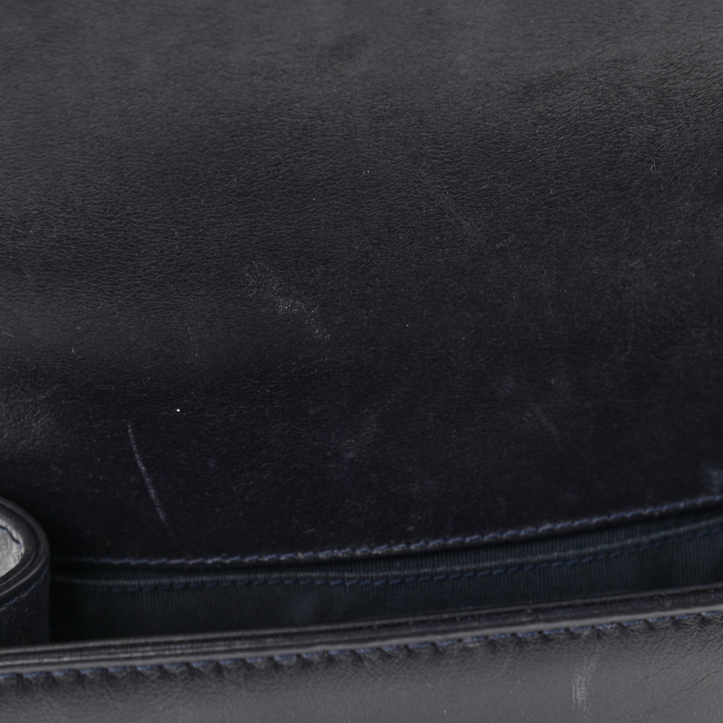 Shiny Goatskin Quilted Small Boy Top Handle Flap Navy Blue