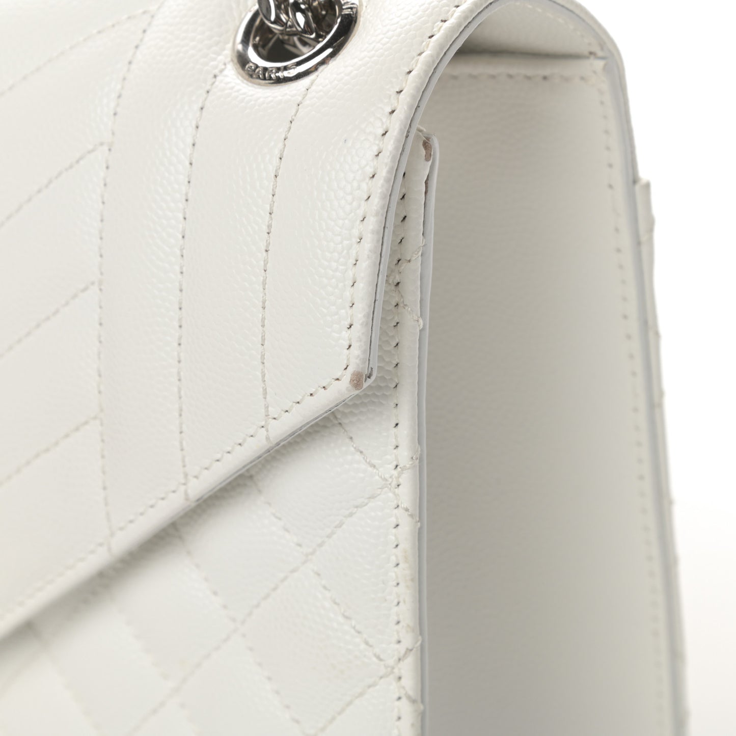 Grain De Poudre Textured Mixed Matelasse Medium Triquilt Monogram Satchel Blanc Vintage
