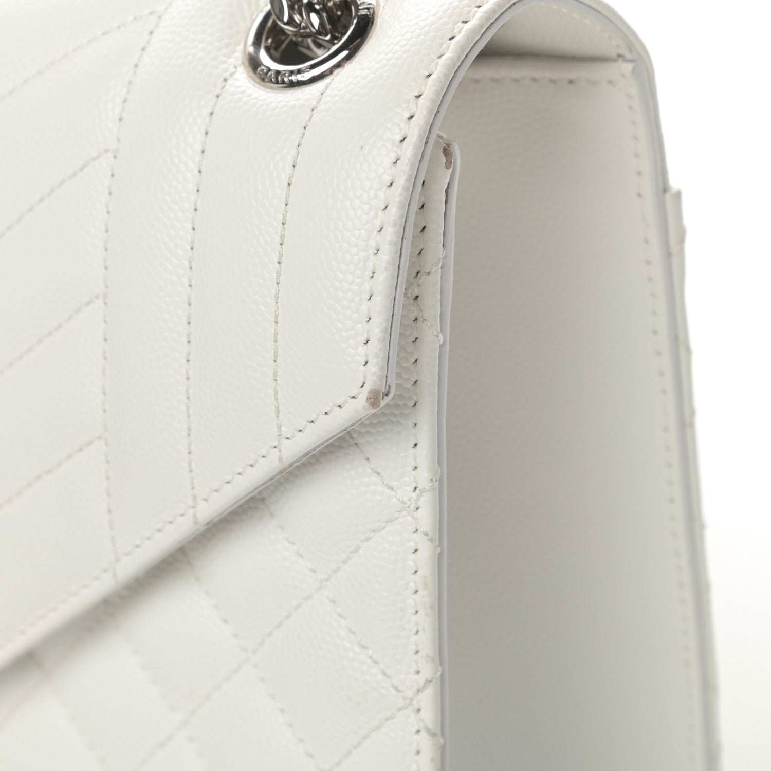 Saint Laurent Grain De Poudre Textured Mixed Matelasse Medium Triquilt Monogram Satchel Blanc Vintage 14 of 21
