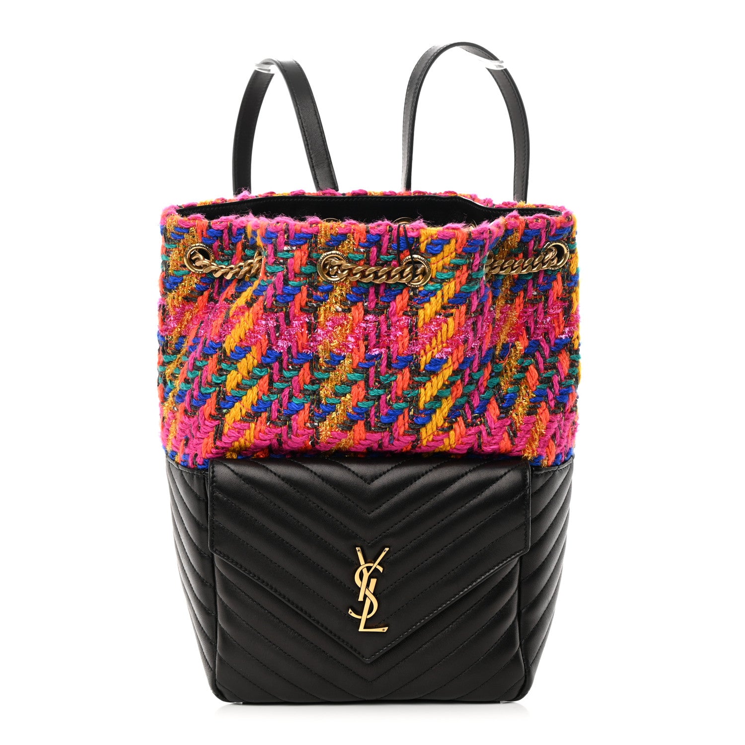 Saint Laurent Tweed Lambskin Matelasse Monogram Joe Backpack Black Rosso Multicolor 1 of 10
