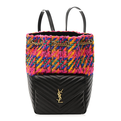 Saint Laurent Tweed Lambskin Matelasse Monogram Joe Backpack Black Rosso Multicolor 1 of 10