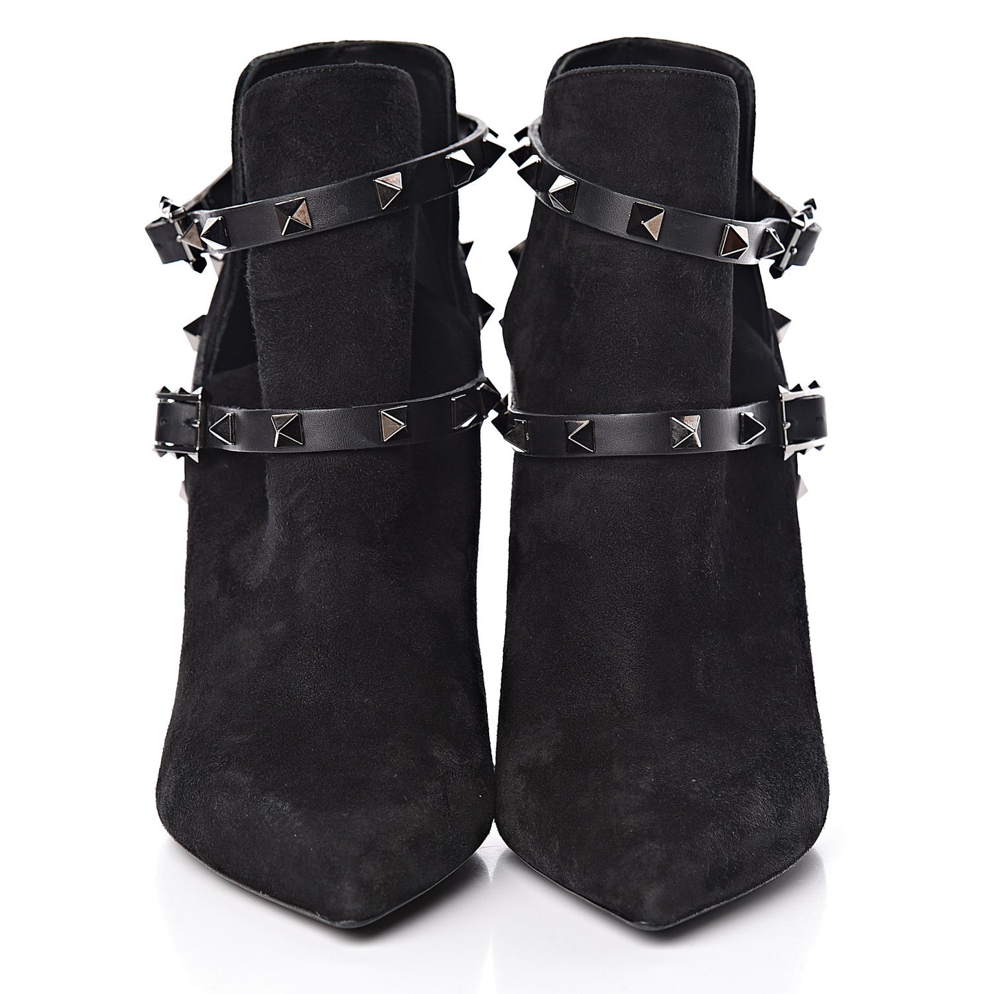 Suede Rockstud Double Buckle 100mm Ankle Boots 38 Black