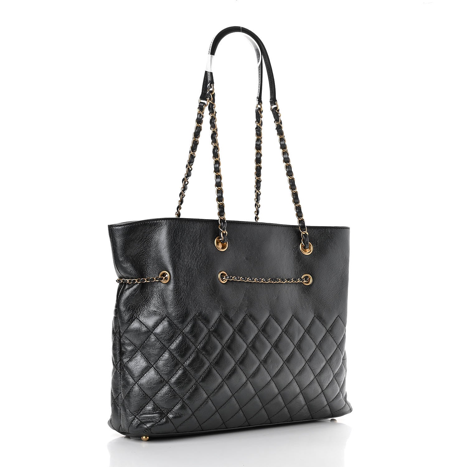 Chanel Metallic Aged Calfskin Quilted Drawstring Shopping Tote Dark Grey 3 of 14