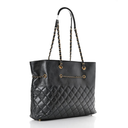 Chanel Metallic Aged Calfskin Quilted Drawstring Shopping Tote Dark Grey 3 of 14