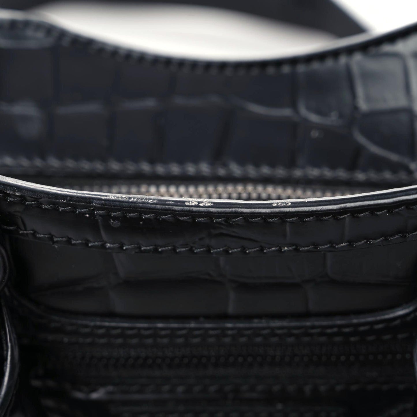 Semi Shiny Calfskin Crocodile Embossed Neo Classic Black Hardware Mini City Black