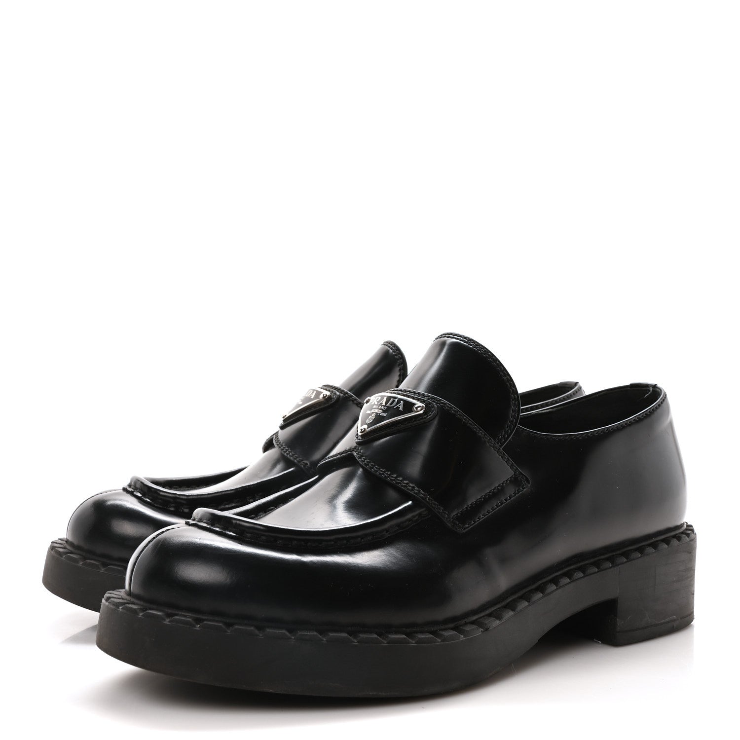 Prada Spazzolato Metal Triangle Logo 50mm Loafers 37 Black 4 of 8