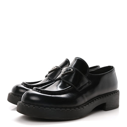 Prada Spazzolato Metal Triangle Logo 50mm Loafers 37 Black 4 of 8