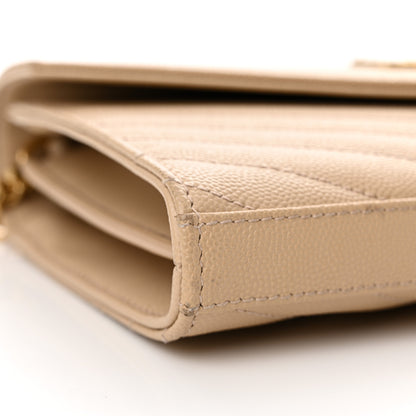 Saint Laurent Grain De Poudre Matelasse Chevron Monogram Chain Wallet Nude Powder 9 of 12