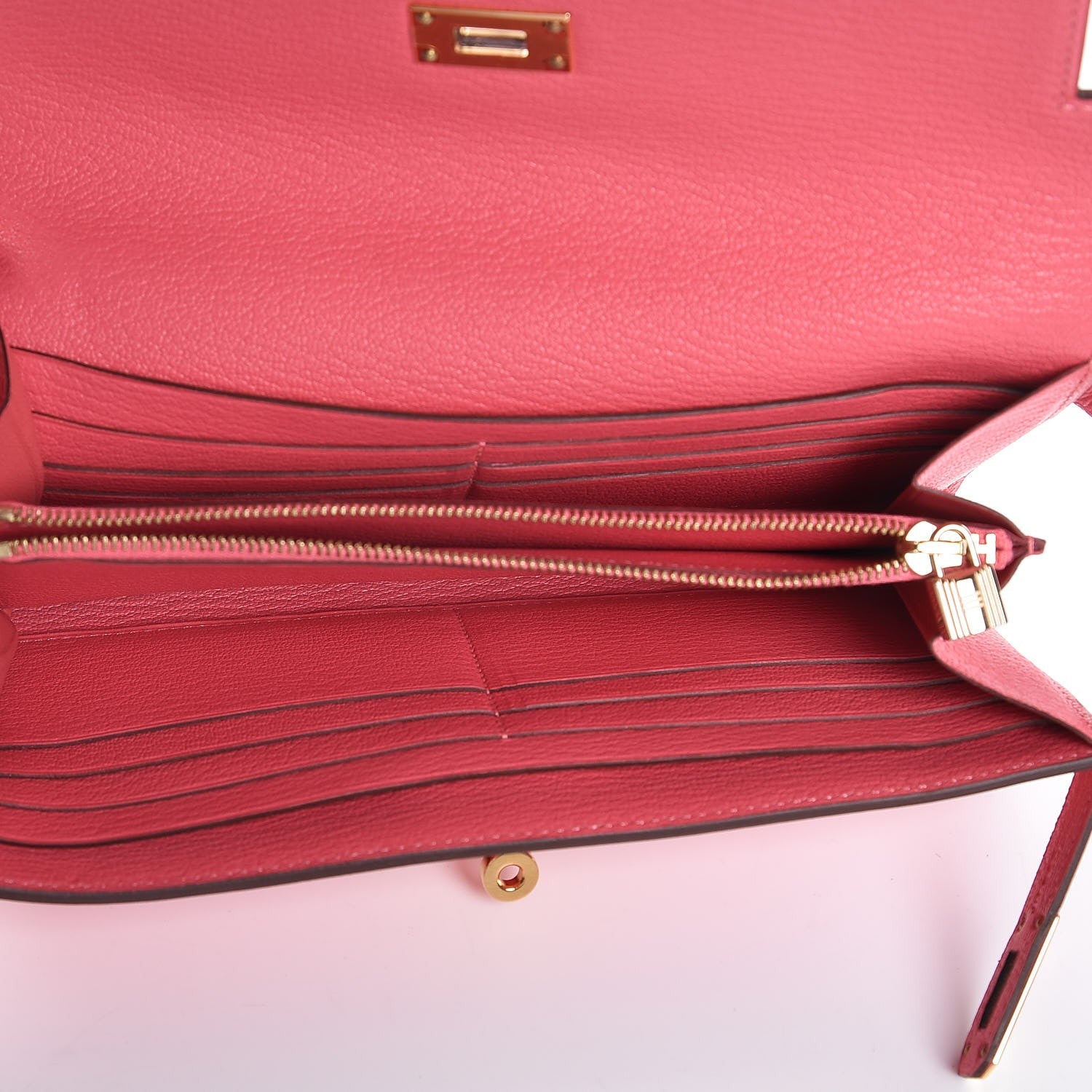 Hermes Chevre Mysore Kelly Longue Wallet Rose Lipstick 5 of 10
