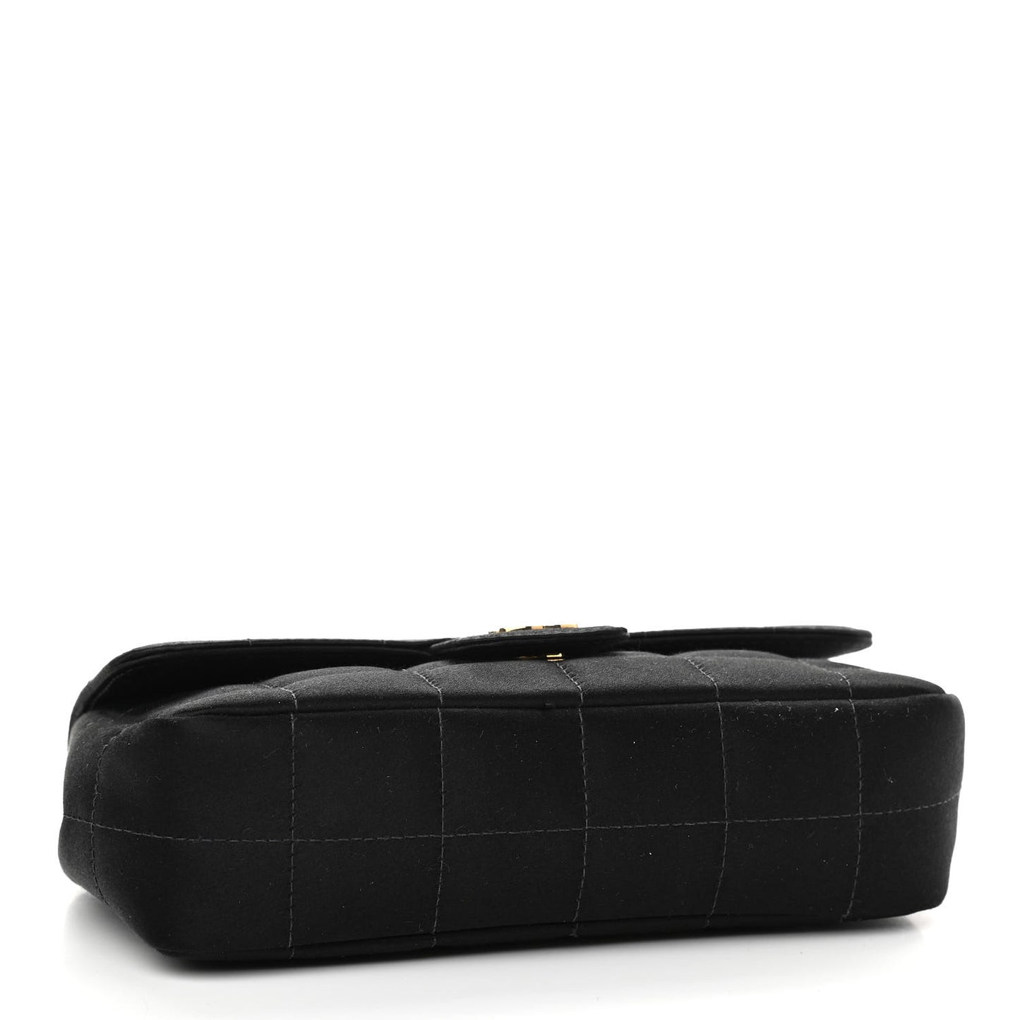 Satin Chocolate Bar Quilted Camellia Rectangular Mini Flap Black