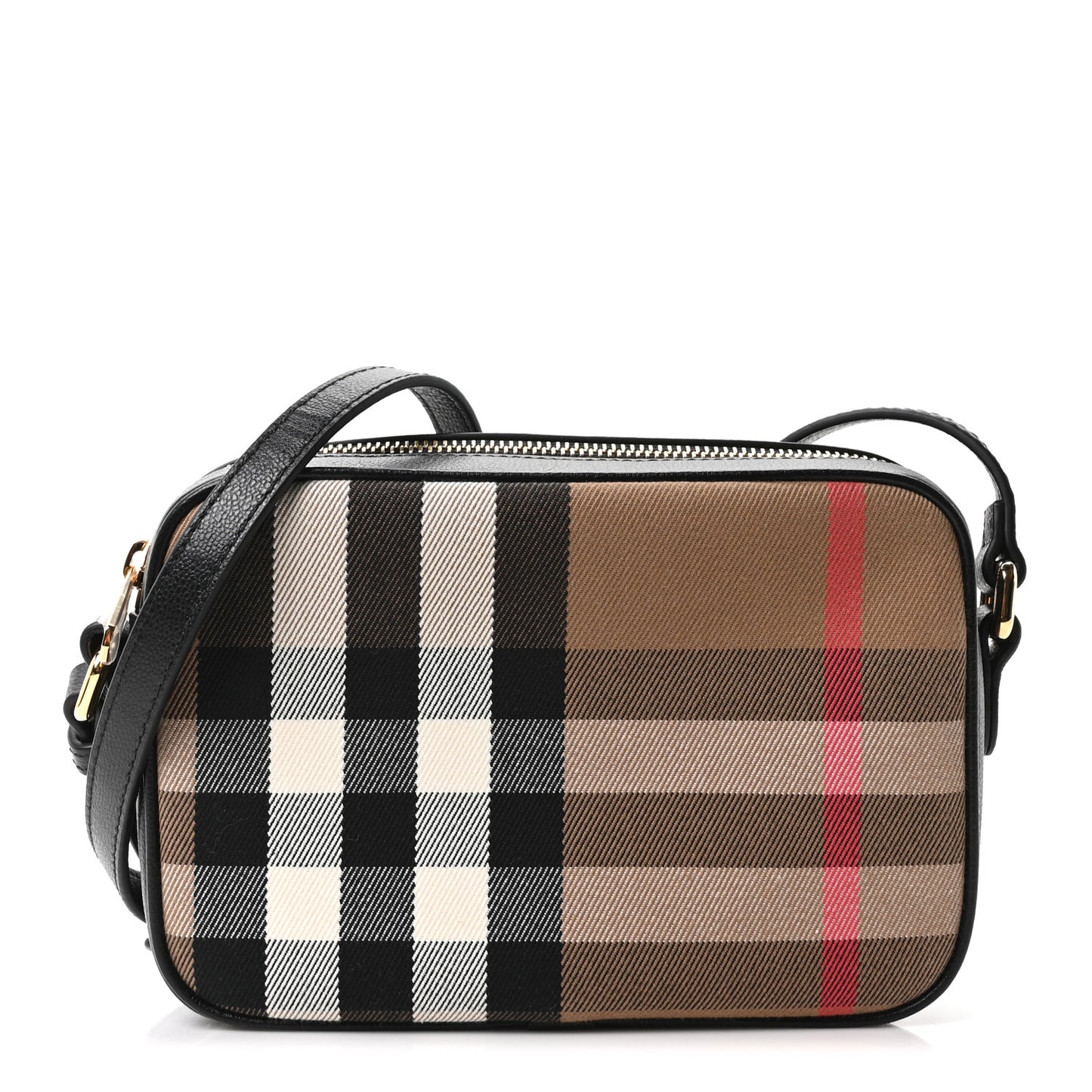 Giant Check Calfskin Smal Camera Bag Black