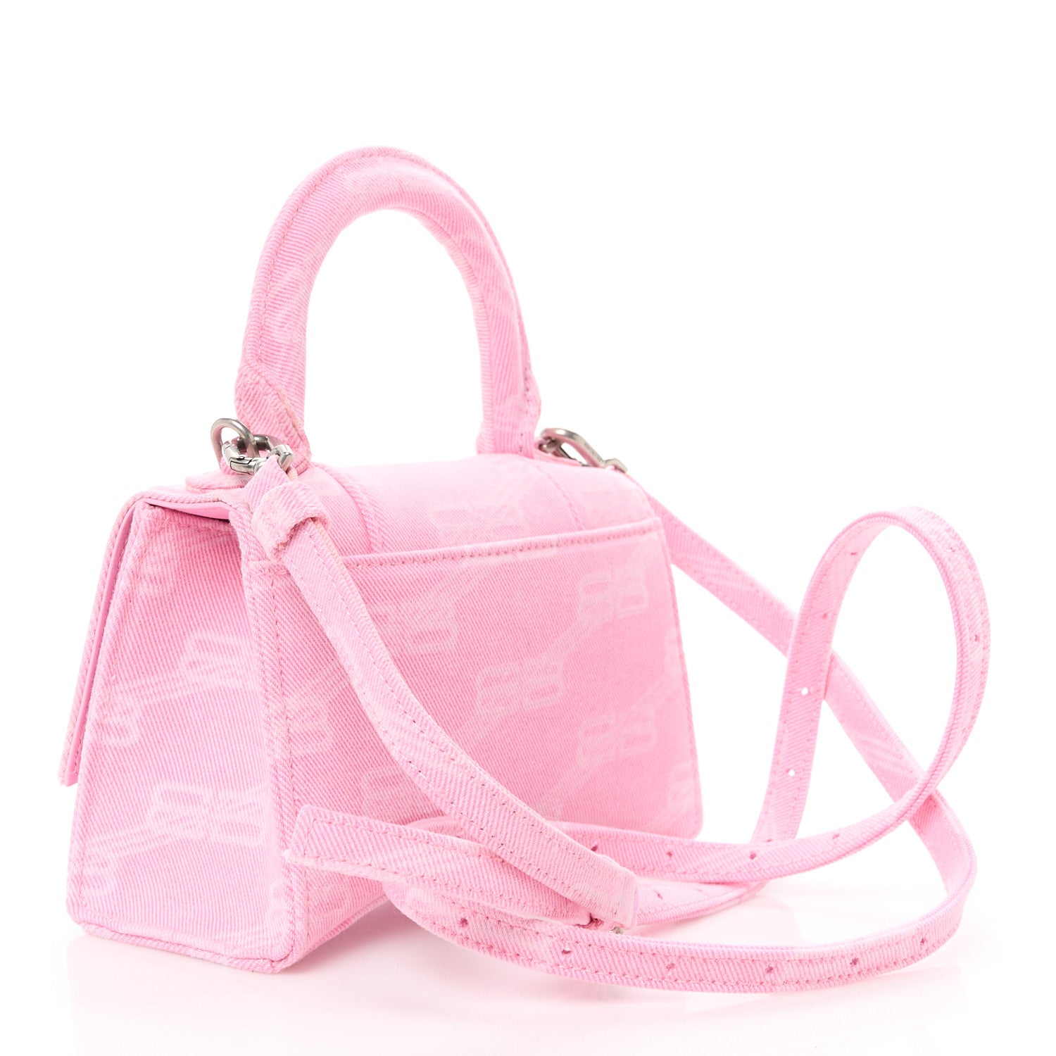 Balenciaga Washed Denim BB Monogram Hourglass Top Handle Bag XS Pink 3 of 11