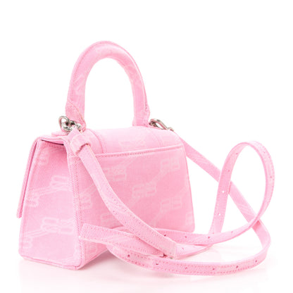 Balenciaga Washed Denim BB Monogram Hourglass Top Handle Bag XS Pink 3 of 11