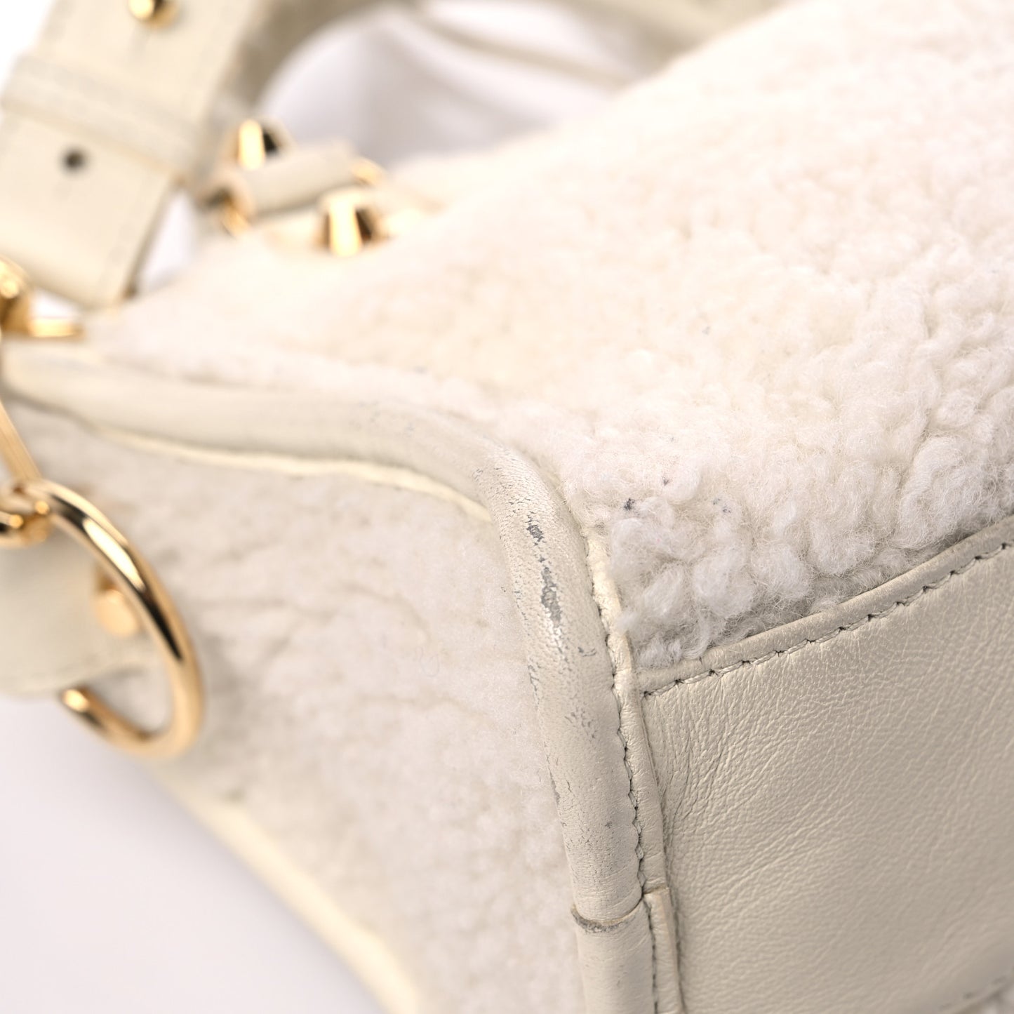 Shearling Nappa Gold Metallic Edge Hardware Mini City Cream