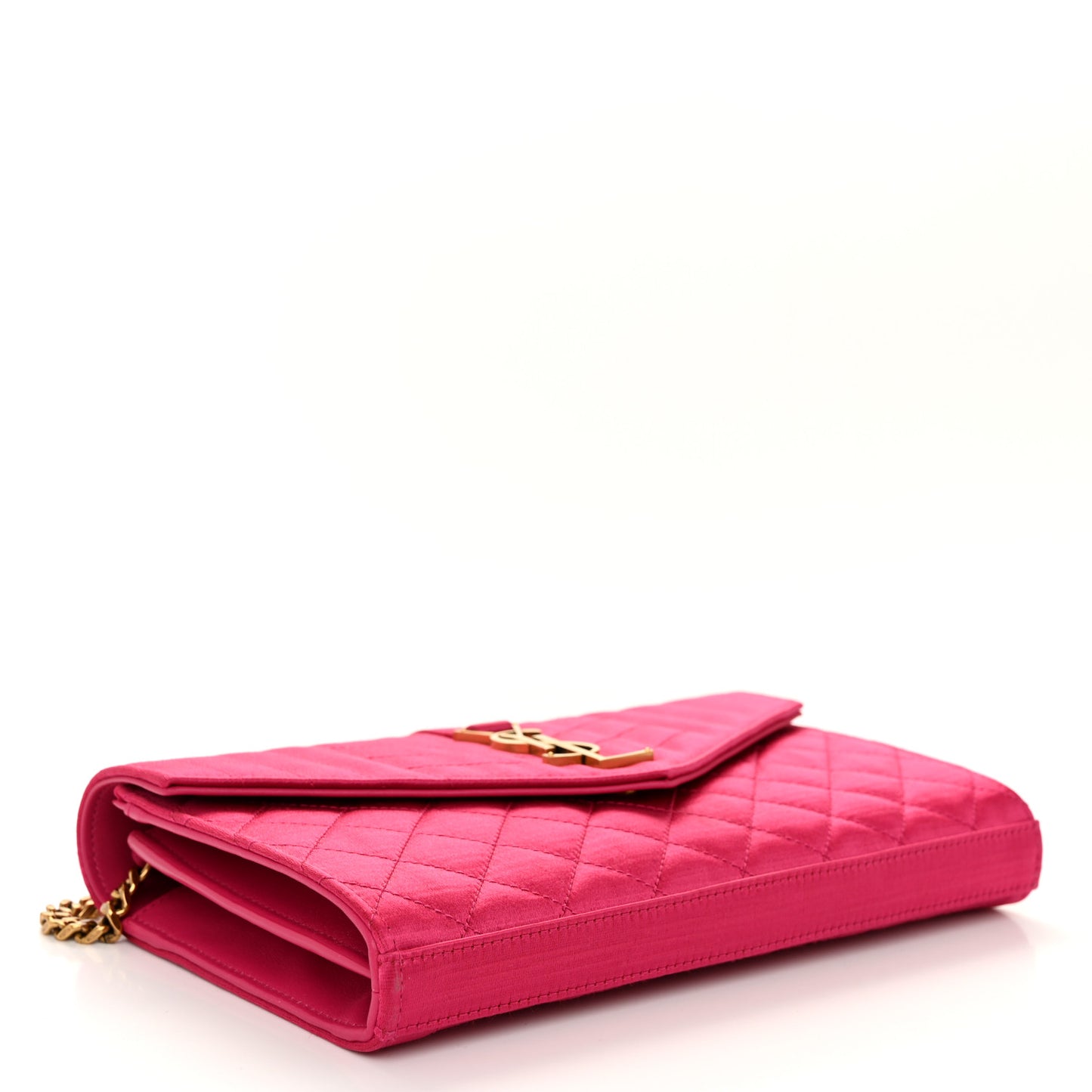 Satin Mixed Matelasse Triquilt Monogram Chain Wallet Guava