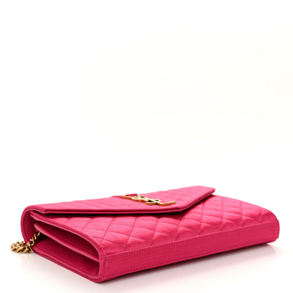 Saint Laurent Satin Mixed Matelasse Triquilt Monogram Chain Wallet Guava 4 of 9