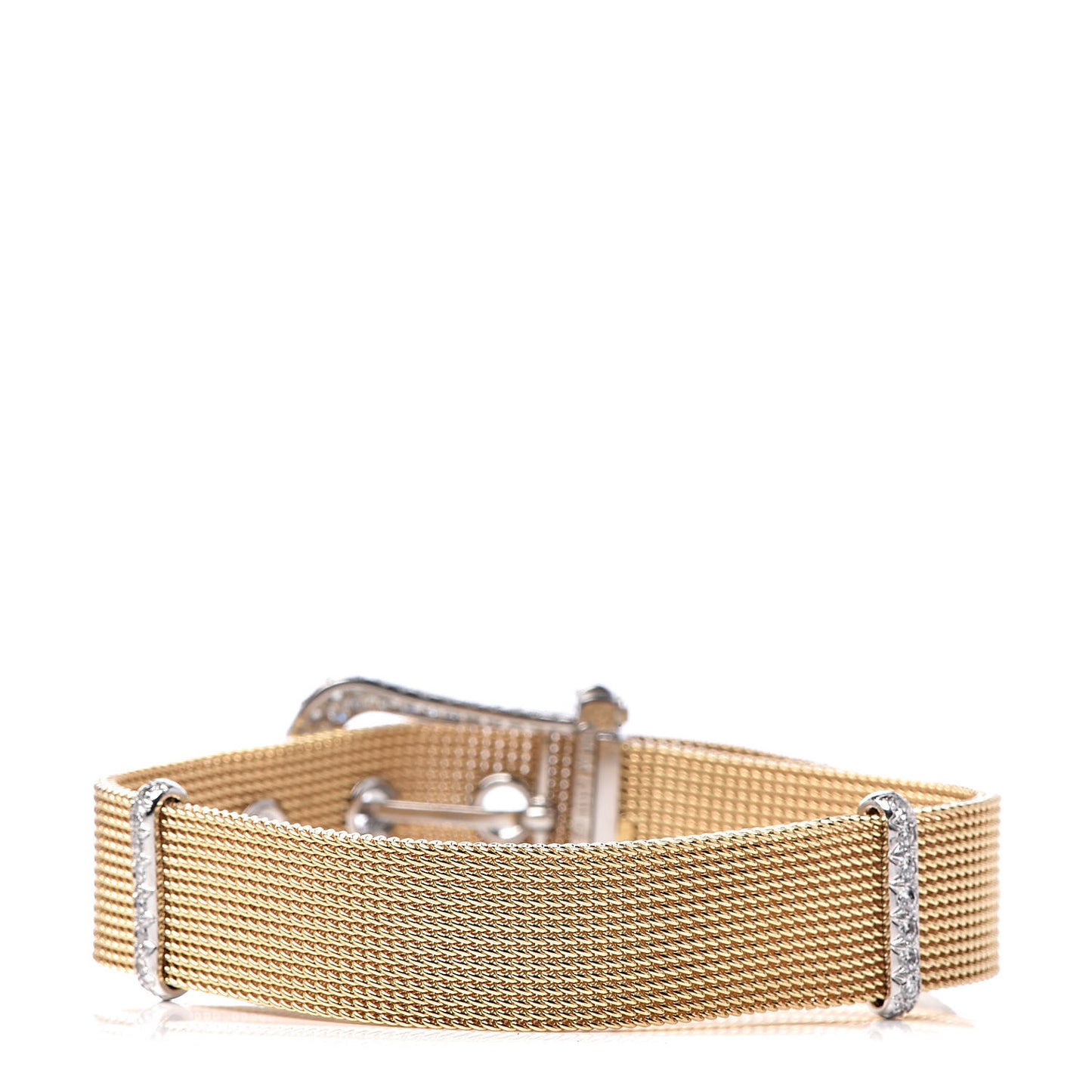 18K Yellow Gold Platinum Diamond Buckle Bracelet