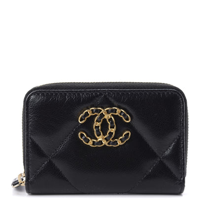 Chanel Lambskin Quilted Chanel 19 Zip Around Coin Purse Wallet Black 1 of 8