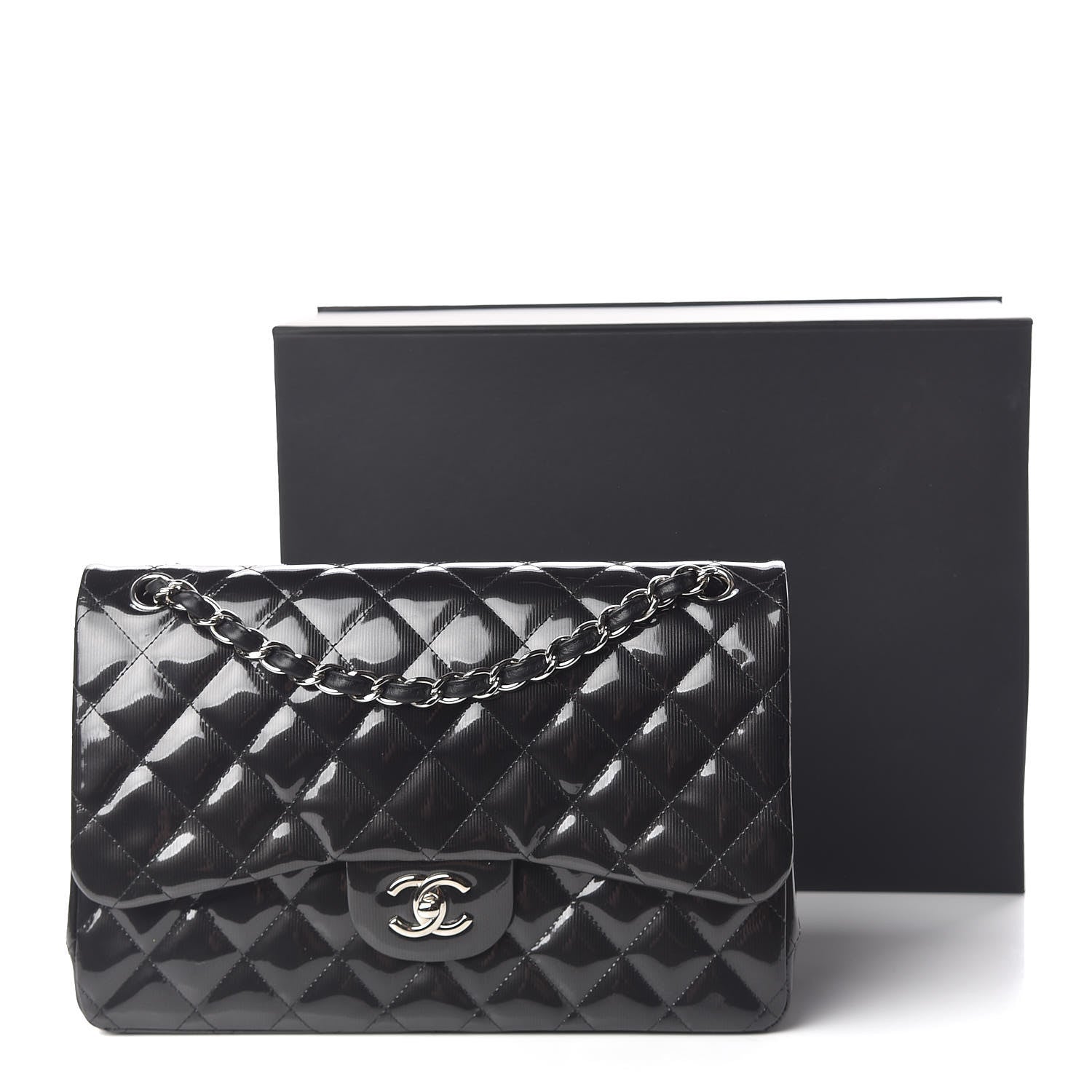 Chanel Striated Patent Quilted Jumbo Double Flap Black 16 of 16