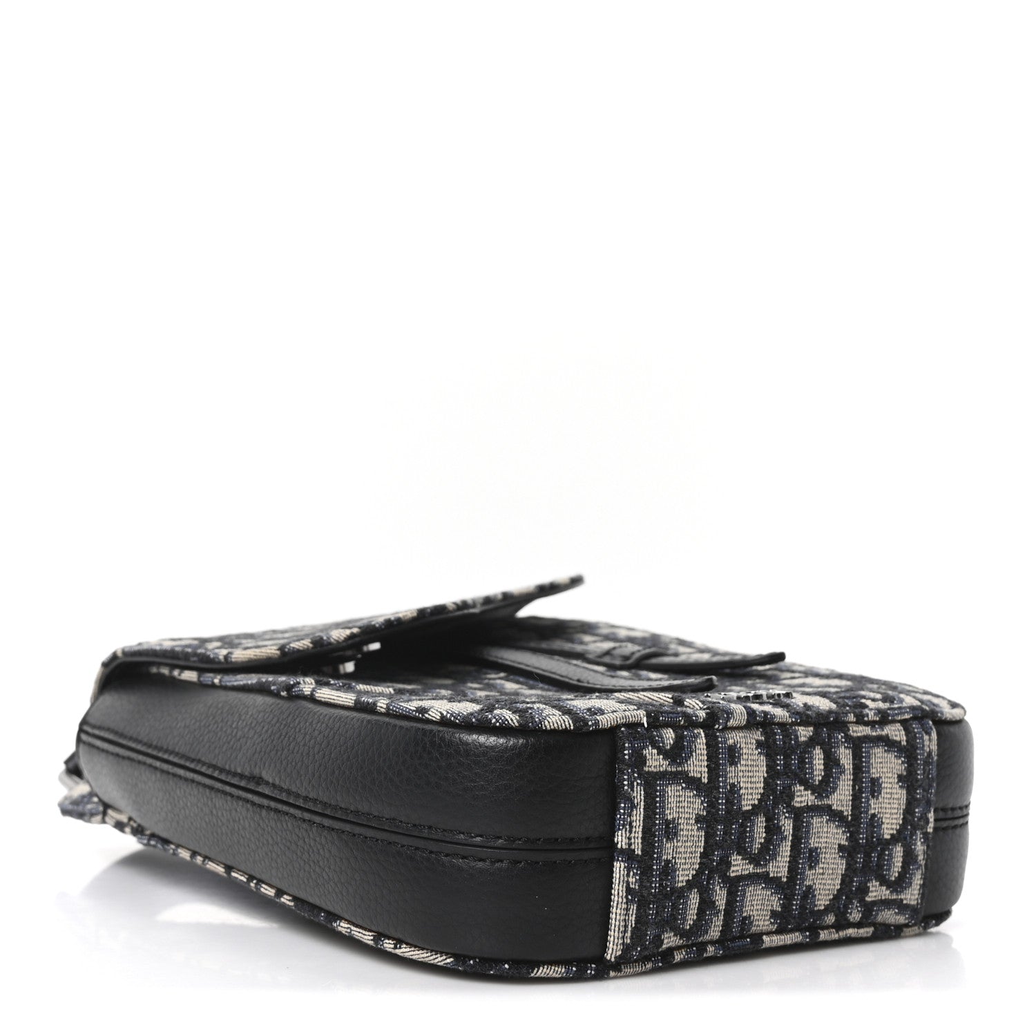 Christian Dior Grained Calfskin Oblique Saddle Vertical Messenger Pouch Beige Black 4 of 10