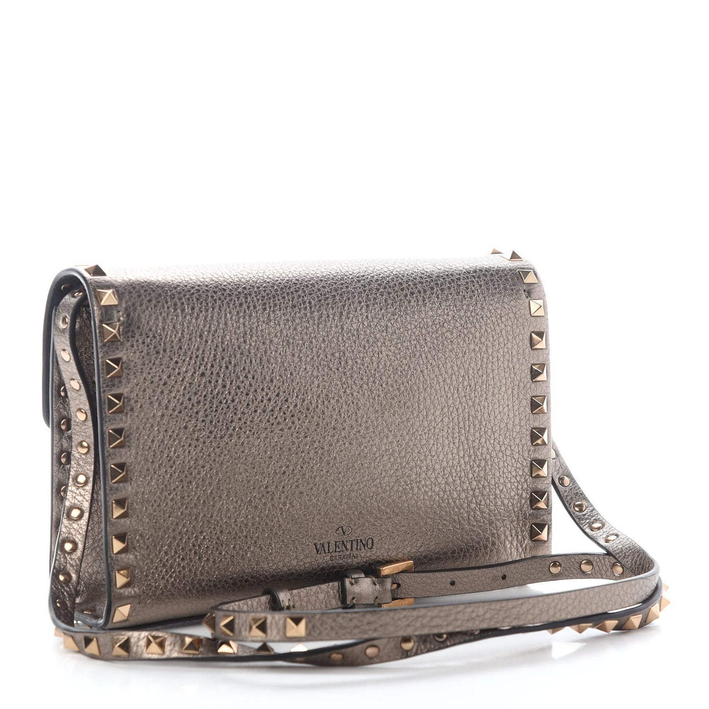 Metallic Pebbled Calfskin Medium Rockstud Flip Lock Crossbody Bag Sasso