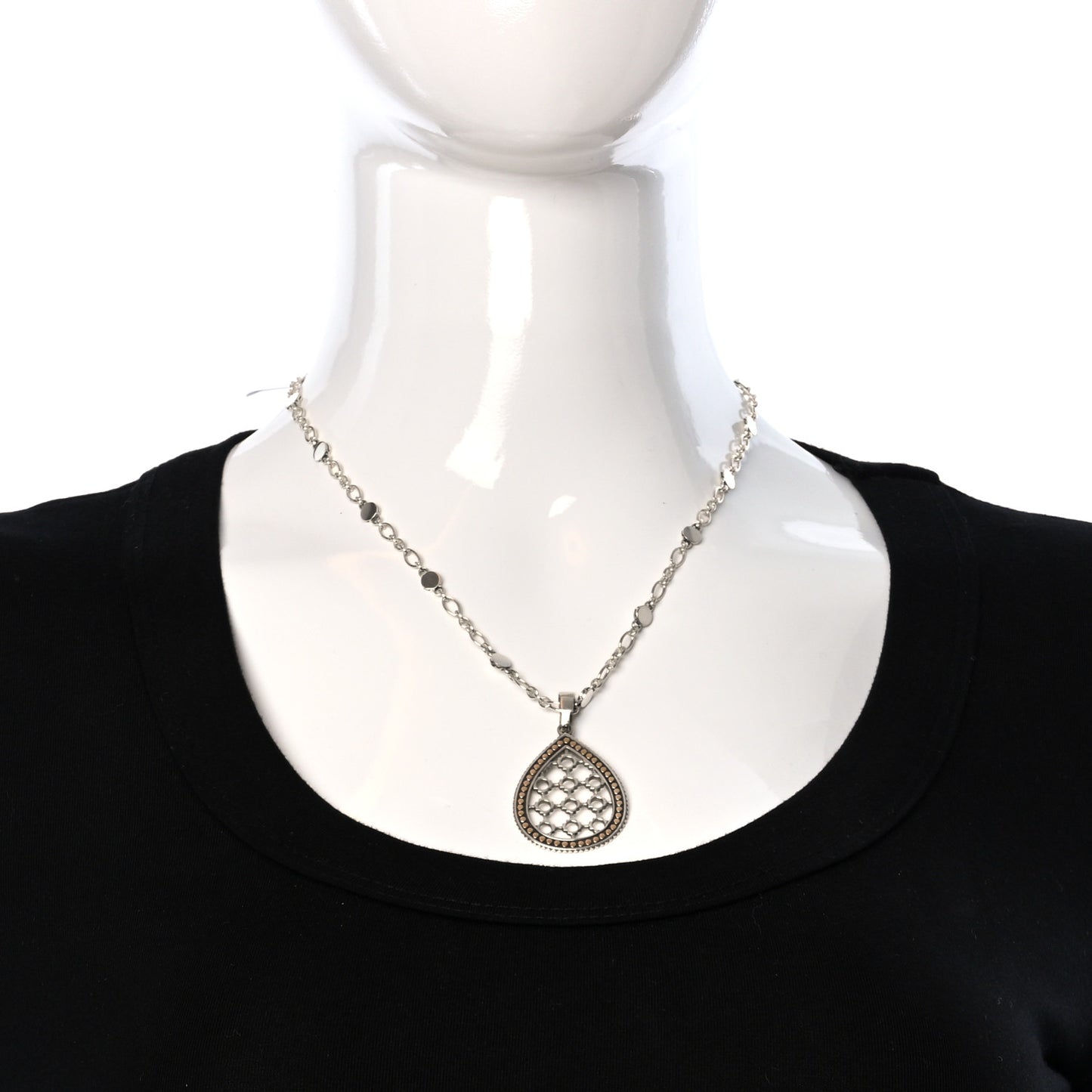 Sterling Silver 18K Yellow Gold Dot Teardrop Pendant Necklace