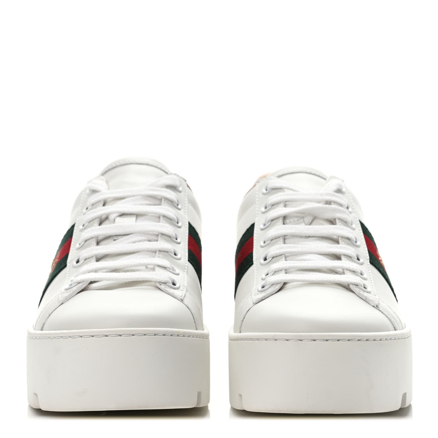 Calfskin Web Bee Embroidered Womens Ace Platform Sneakers 36.5 White
