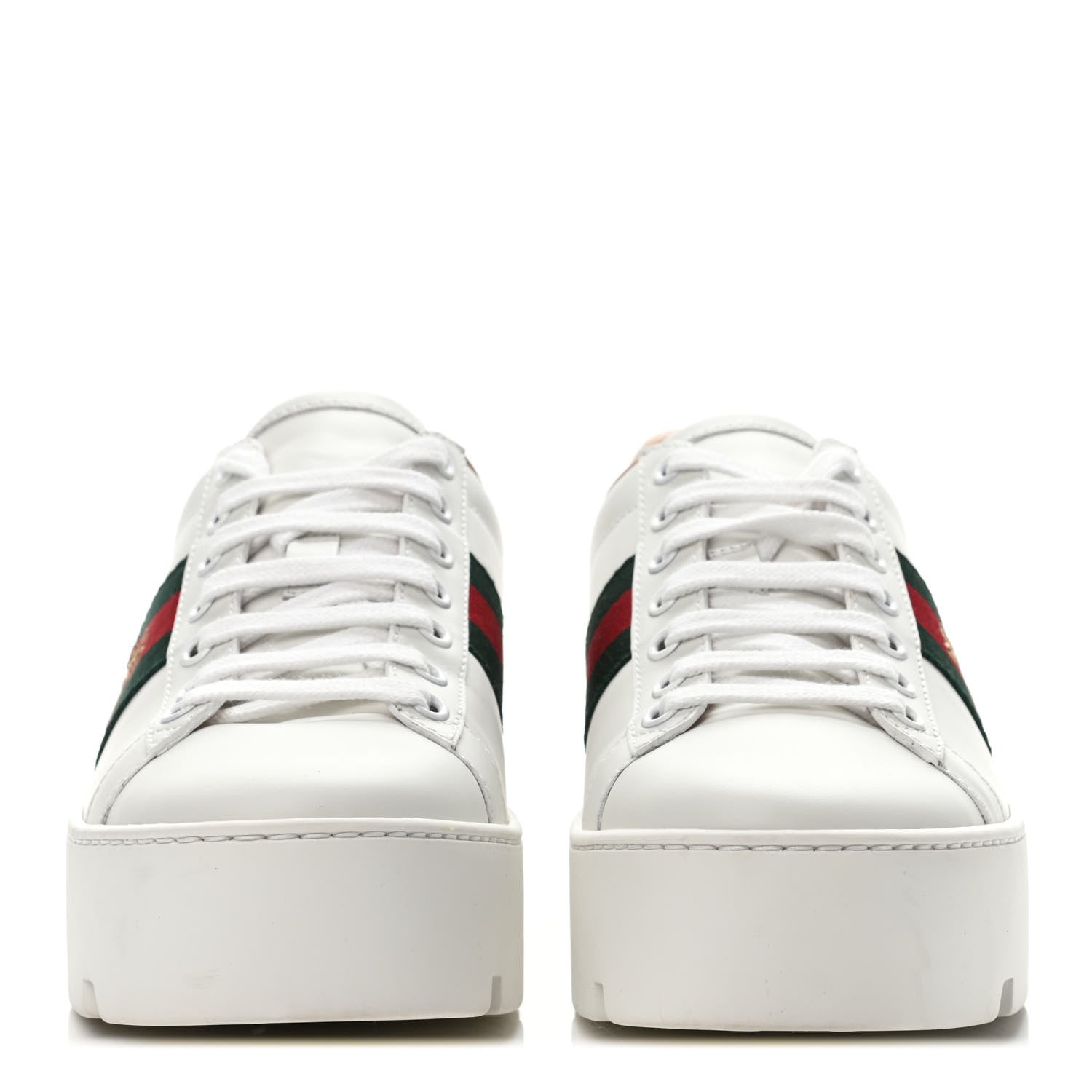 Gucci Calfskin Web Bee Embroidered Womens Ace Platform Sneakers 36.5 White 2 of 4