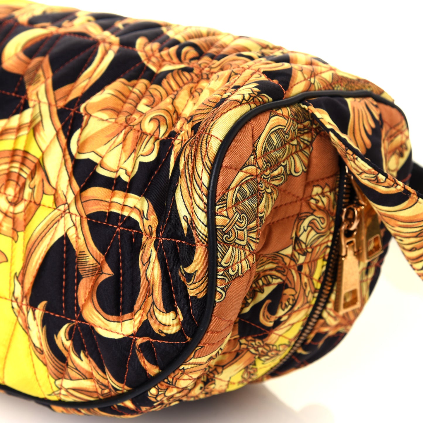 Vitello Nylon Quilted Trapuntata Baroque Print Belt Bag Black Gold