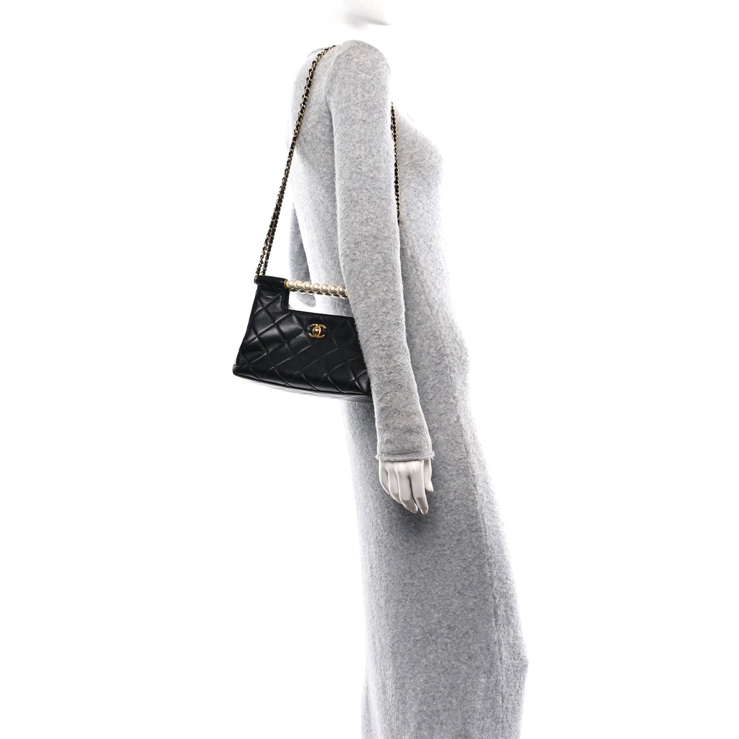 Shiny Lambskin Pearl Small Shopping Bag Black