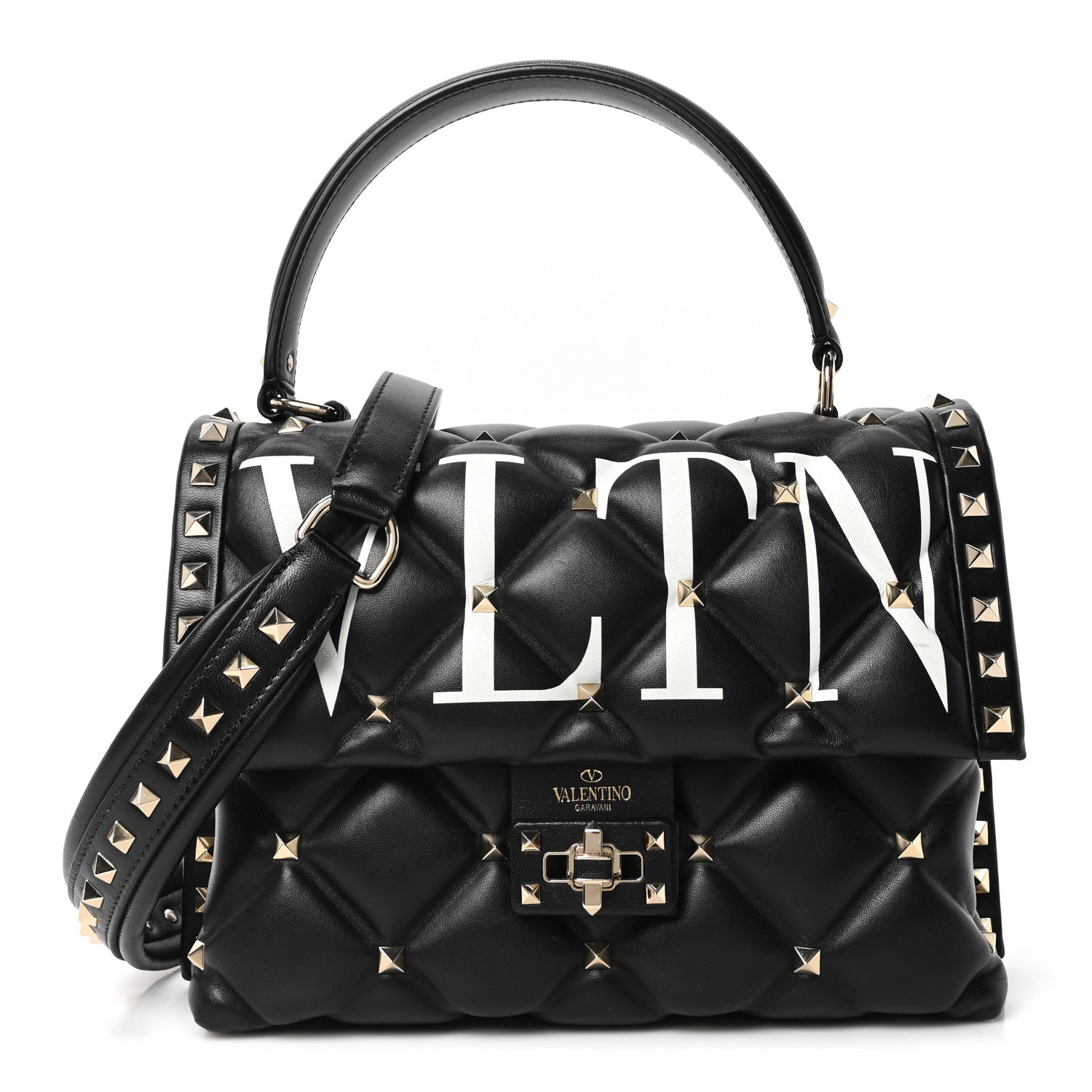 Valentino Garavani Lambskin VLTN Print Candystud Top Handle Bag Black 1 of 9