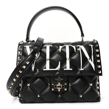 Valentino Garavani Lambskin VLTN Print Candystud Top Handle Bag Black 1 of 9