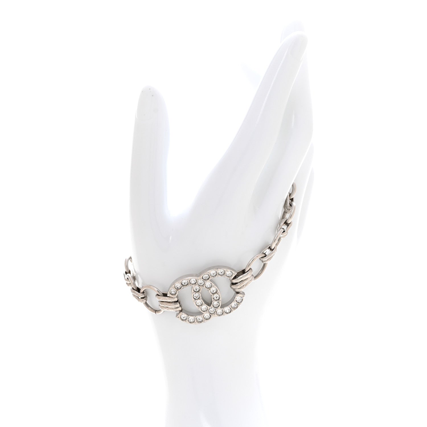 Chanel Crystal CC Link Bracelet Silver 2 of 5