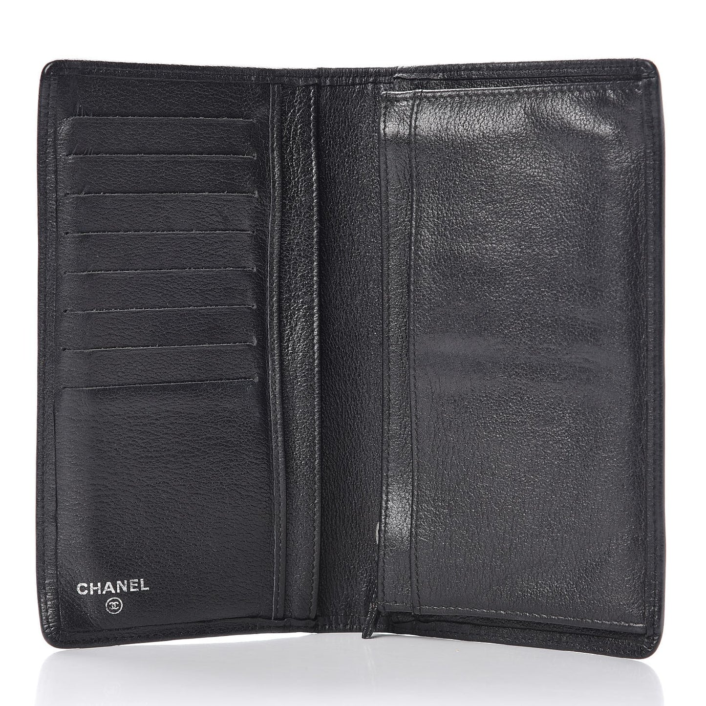 Goatskin Camellia Embossed Yen Wallet Black