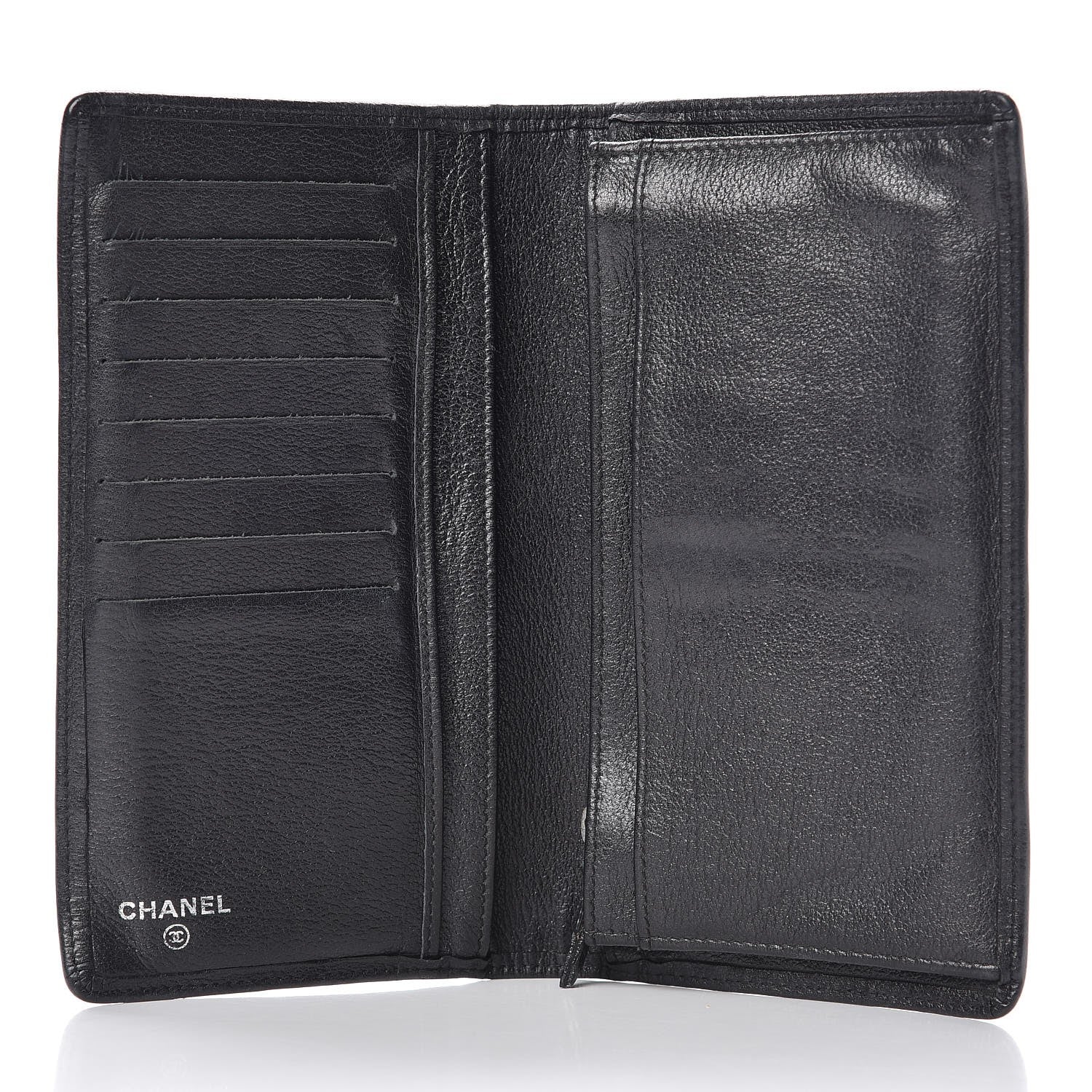 Chanel Goatskin Camellia Embossed Yen Wallet Black 5 of 13