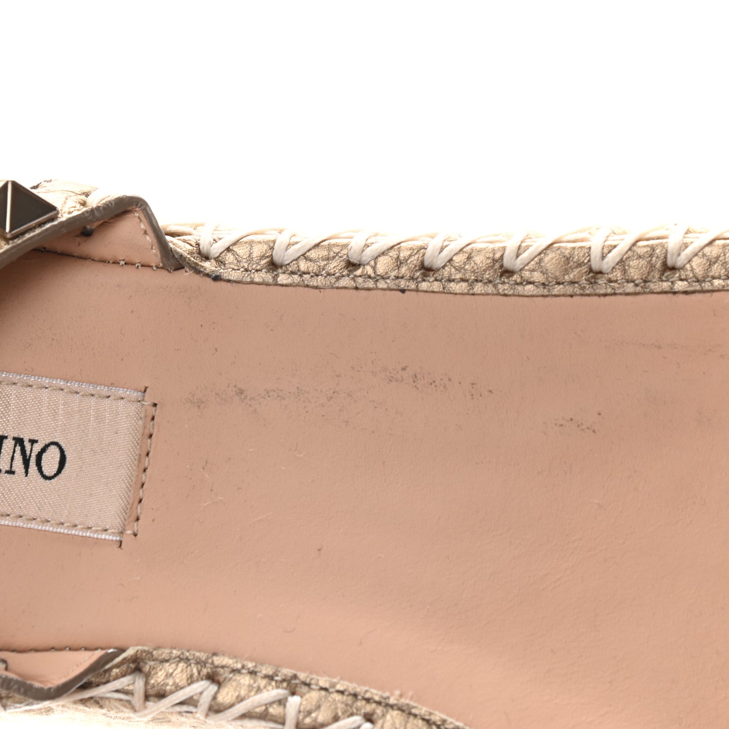 Metallic Grained Calfskin Rockstud Ankle Wrap Espadrille Flatform Sandals 41 Skin Natural