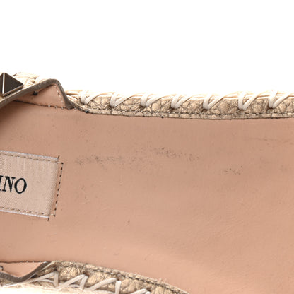 Valentino Garavani Metallic Grained Calfskin Rockstud Ankle Wrap Espadrille Flatform Sandals 41 Skin Natural 8 of 9