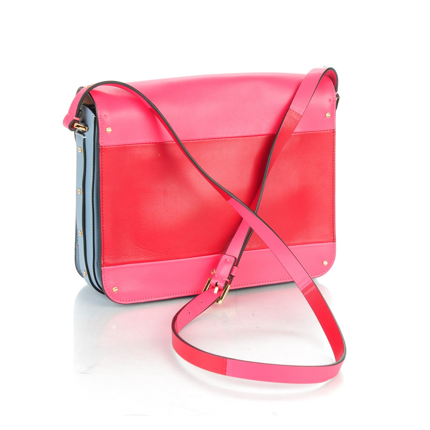 Valentino Garavani Calfskin Rivet Colorblock Shoulder Bag Pink Red 3 of 7
