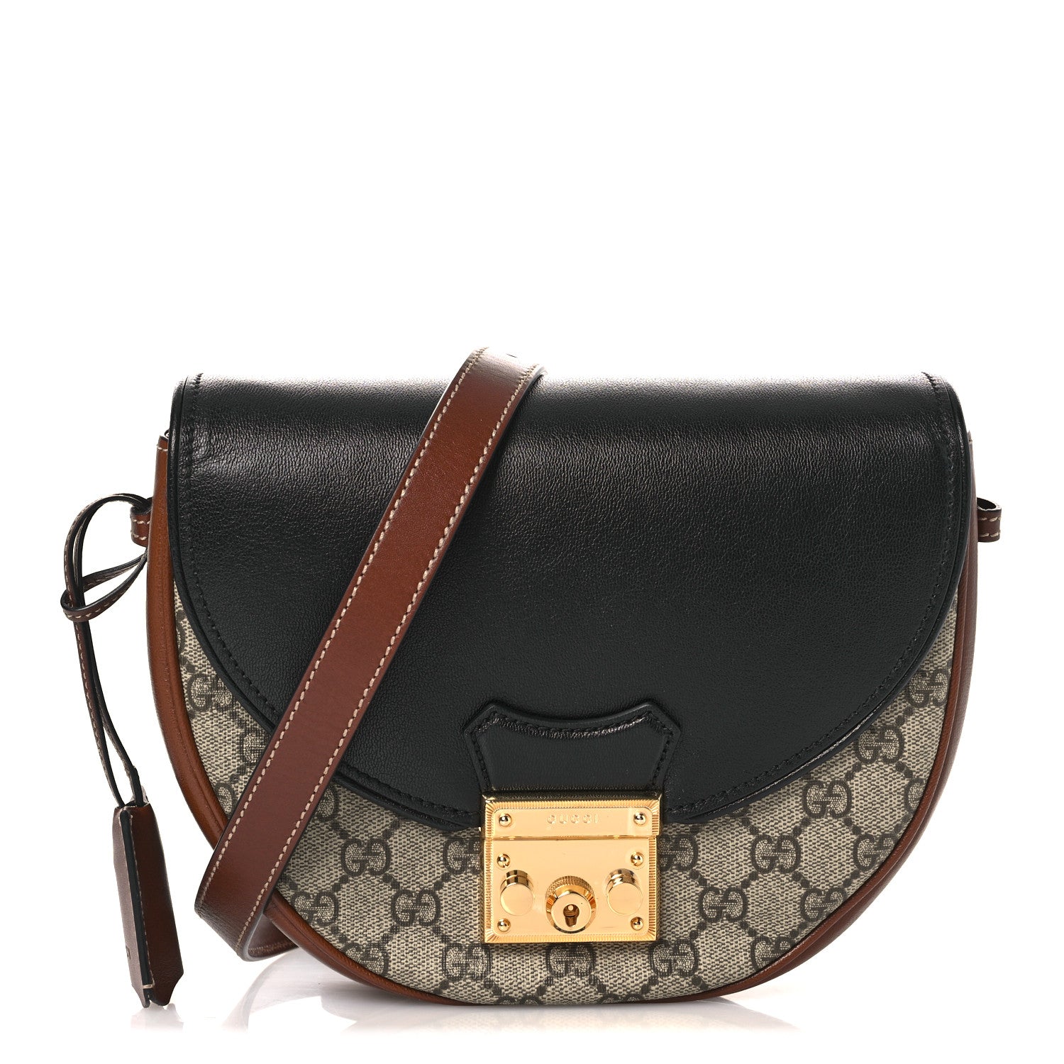Gucci GG Supreme Monogram Calfskin Small Padlock Messenger Shoulder Bag Beige Black Cuir 1 of 10