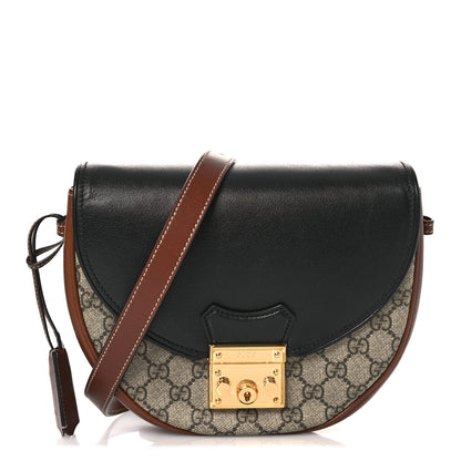 Gucci GG Supreme Monogram Calfskin Small Padlock Messenger Shoulder Bag Beige Black Cuir 1 of 10